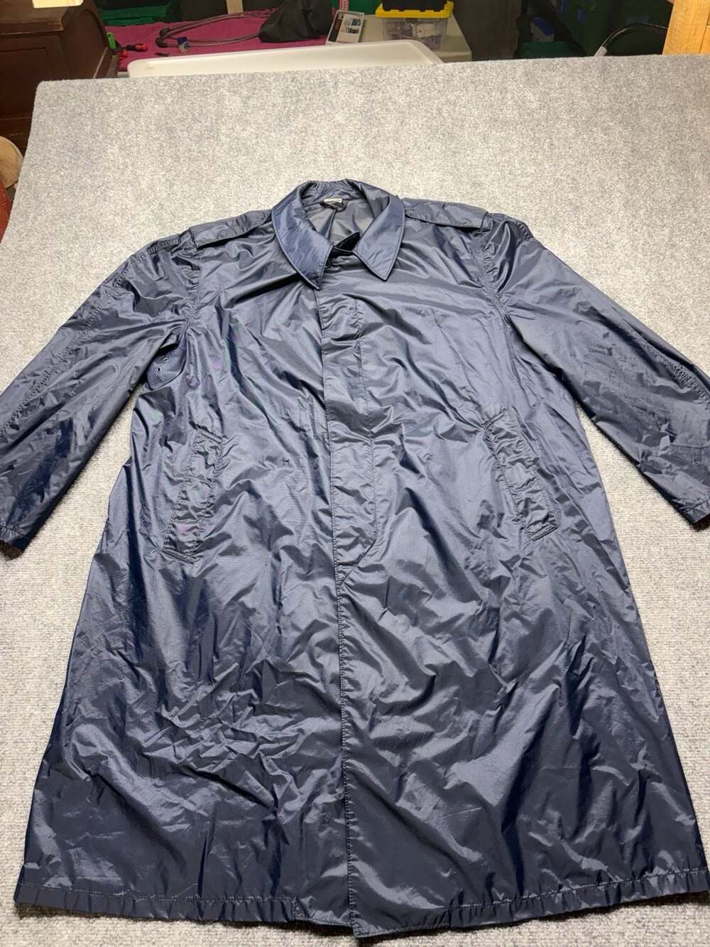 Vintage US Air Force USAF GI Lightweight Blue Raincoat Trench Coat 44S-XL-80s